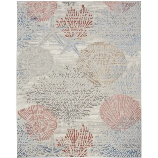 Ivory And Blue Seashell and Coral Area Rug Photo 8