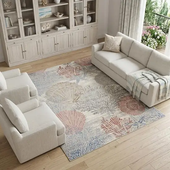 Blue Blush And Gray Seashell and Coral Area Rug Photo 1