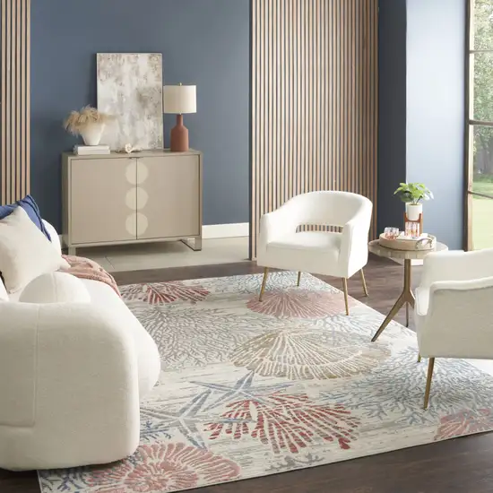 Ivory And Blue Seashell and Coral Area Rug Photo 5