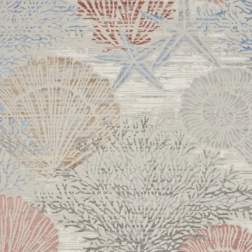 Ivory And Blue Seashell and Coral Area Rug Photo 6