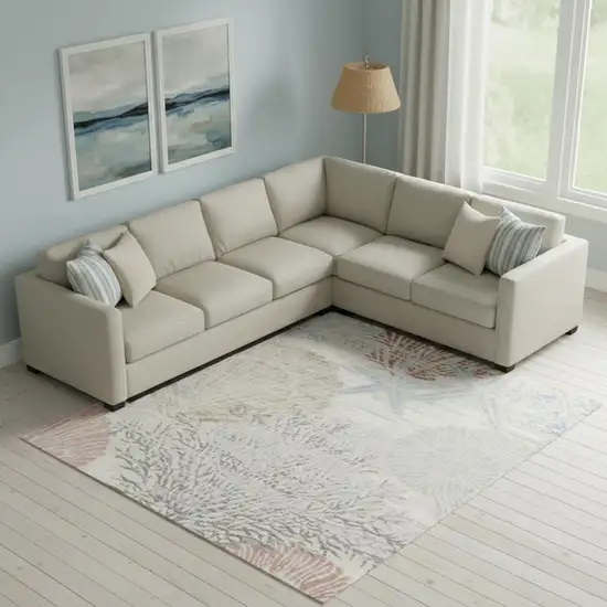 Ivory And Blue Seashell and Coral Area Rug Photo 1