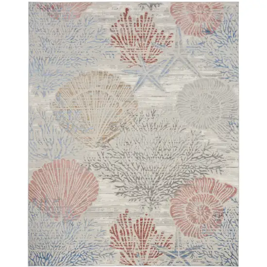 Ivory And Blue Seashell and Coral Area Rug Photo 7