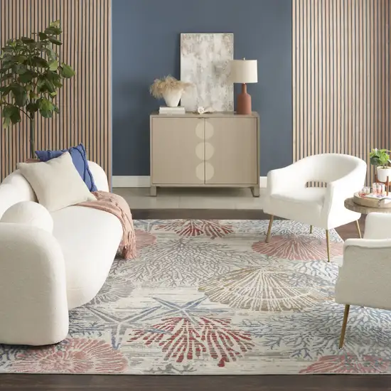 Ivory And Blue Seashell and Coral Area Rug Photo 6