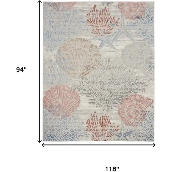 Ivory And Blue Seashell and Coral Area Rug Photo 3