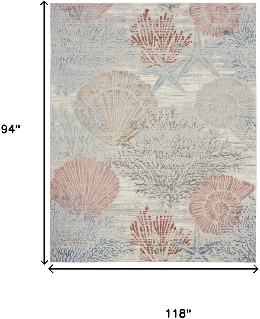 Ivory And Blue Seashell and Coral Area Rug Photo 3