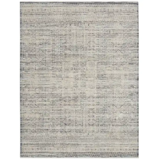 Ivory And Blue Southwestern Distressed Area Rug With Fringe Photo 2