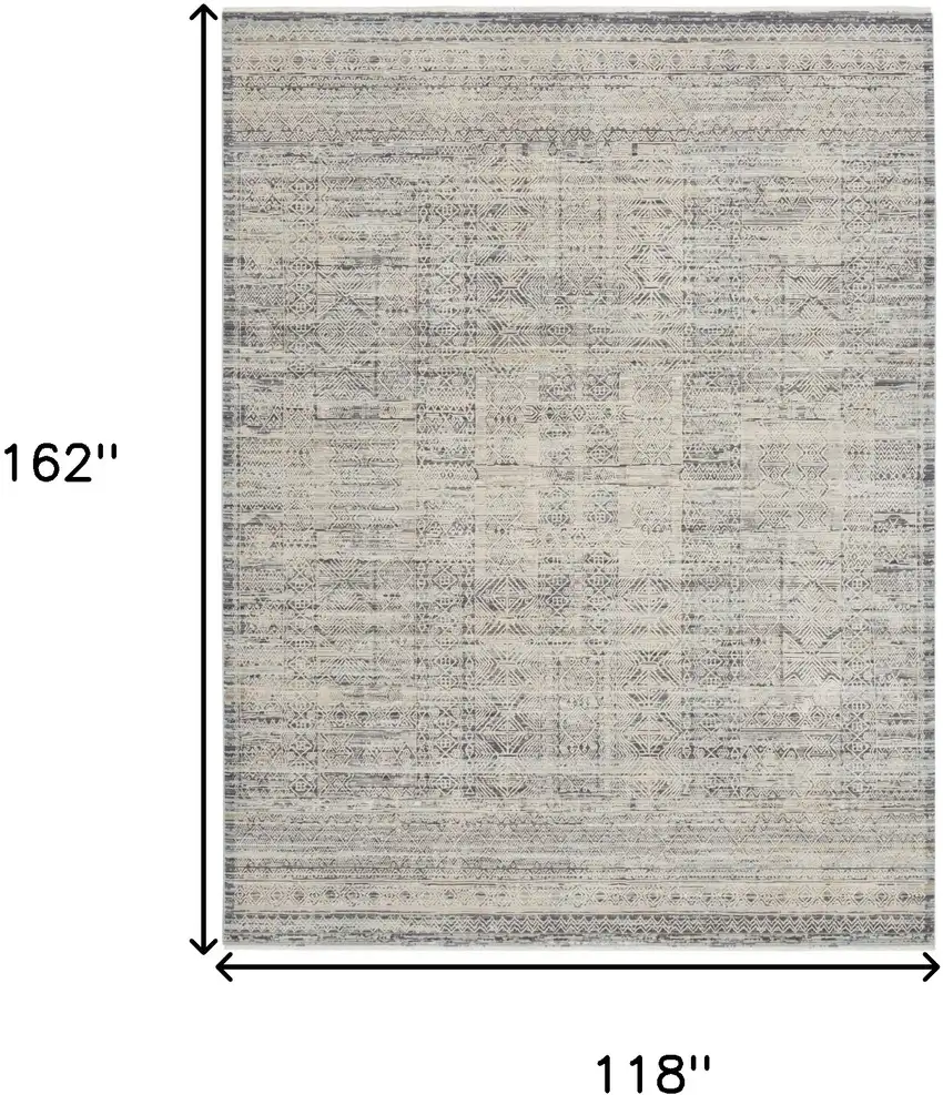Ivory And Blue Southwestern Distressed Area Rug With Fringe Photo 3