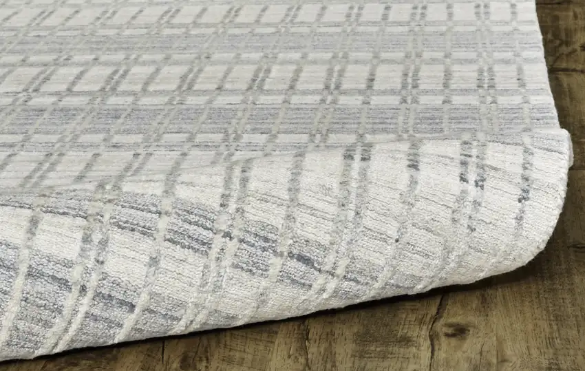Ivory And Blue Striped Hand Woven Area Rug Photo 6