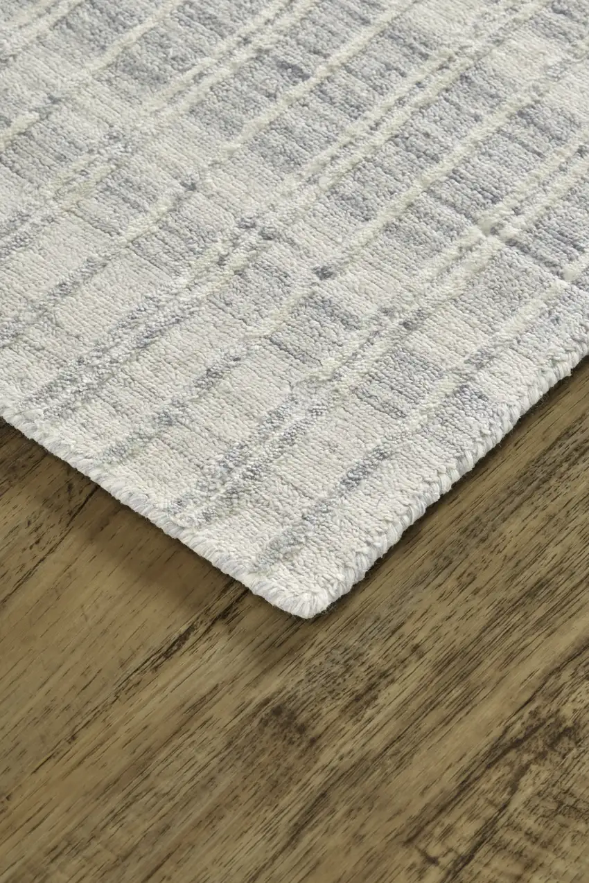 Ivory And Blue Striped Hand Woven Area Rug Photo 7