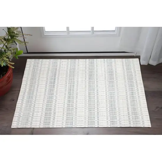 Ivory And Blue Striped Hand Woven Area Rug Photo 2
