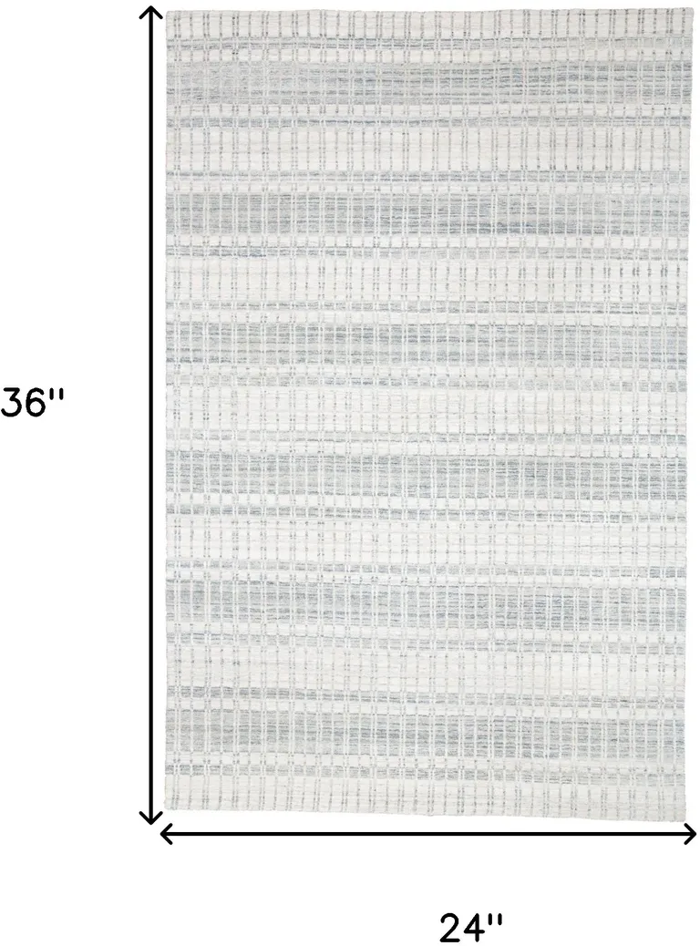 Ivory And Blue Striped Hand Woven Area Rug Photo 5