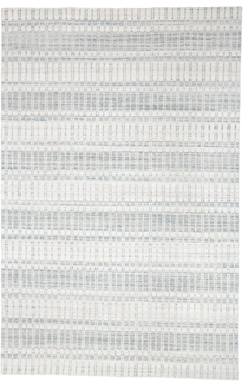 Ivory And Blue Striped Hand Woven Area Rug Photo 1