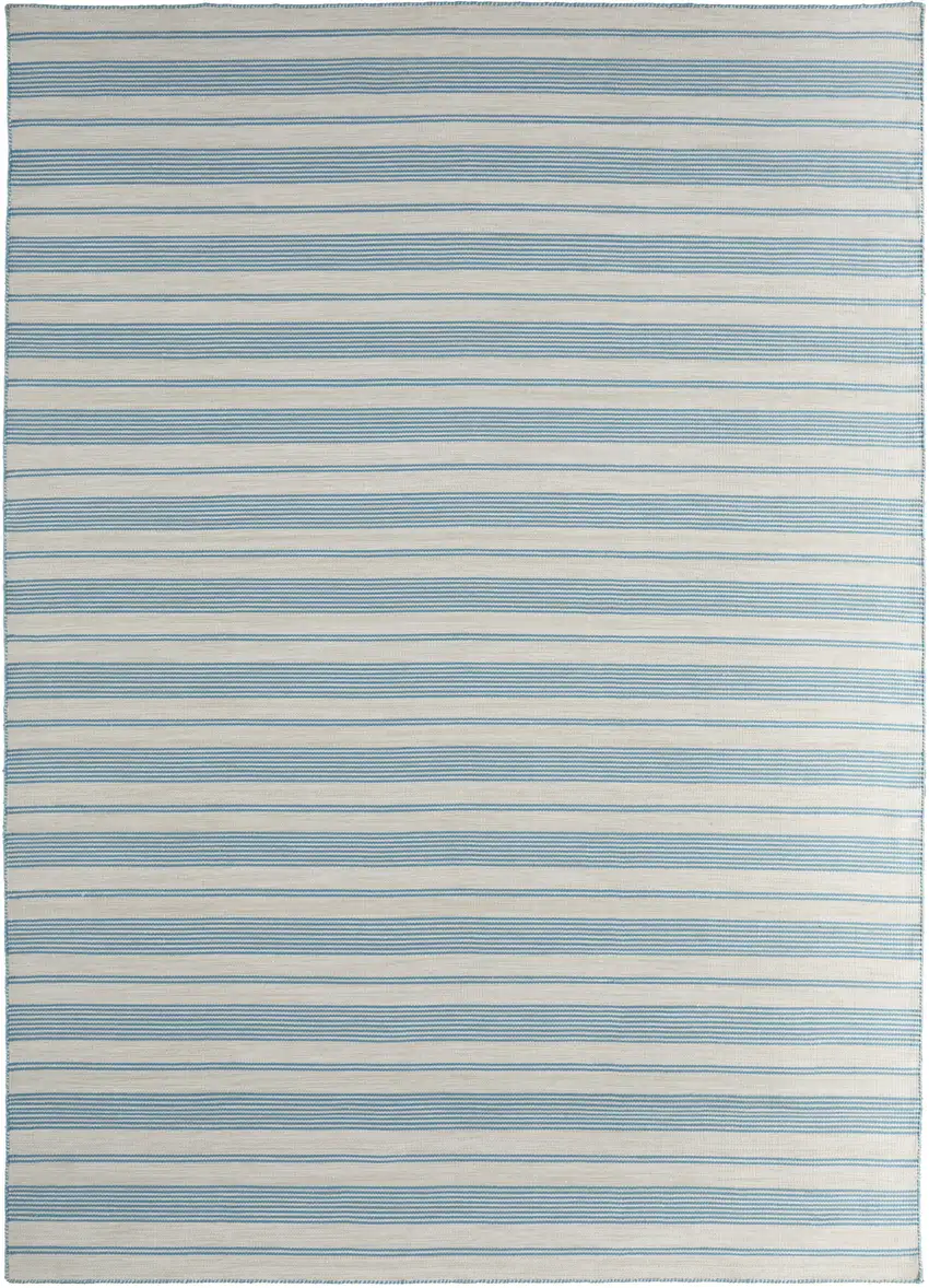 Ivory And Blue Striped Handmade Indoor Outdoor Area Rug Photo 2