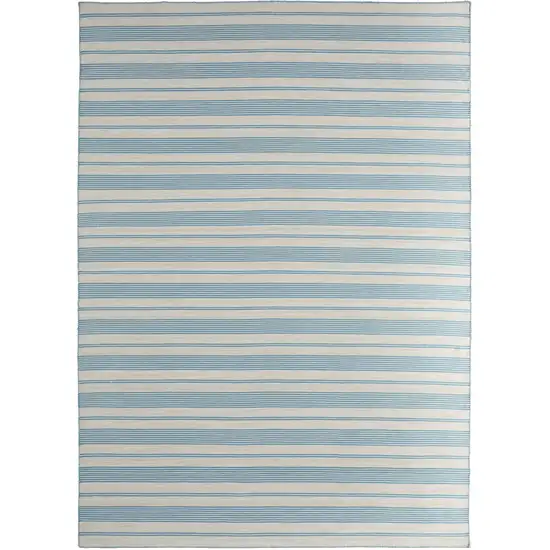 Ivory And Blue Striped Handmade Indoor Outdoor Area Rug Photo 2
