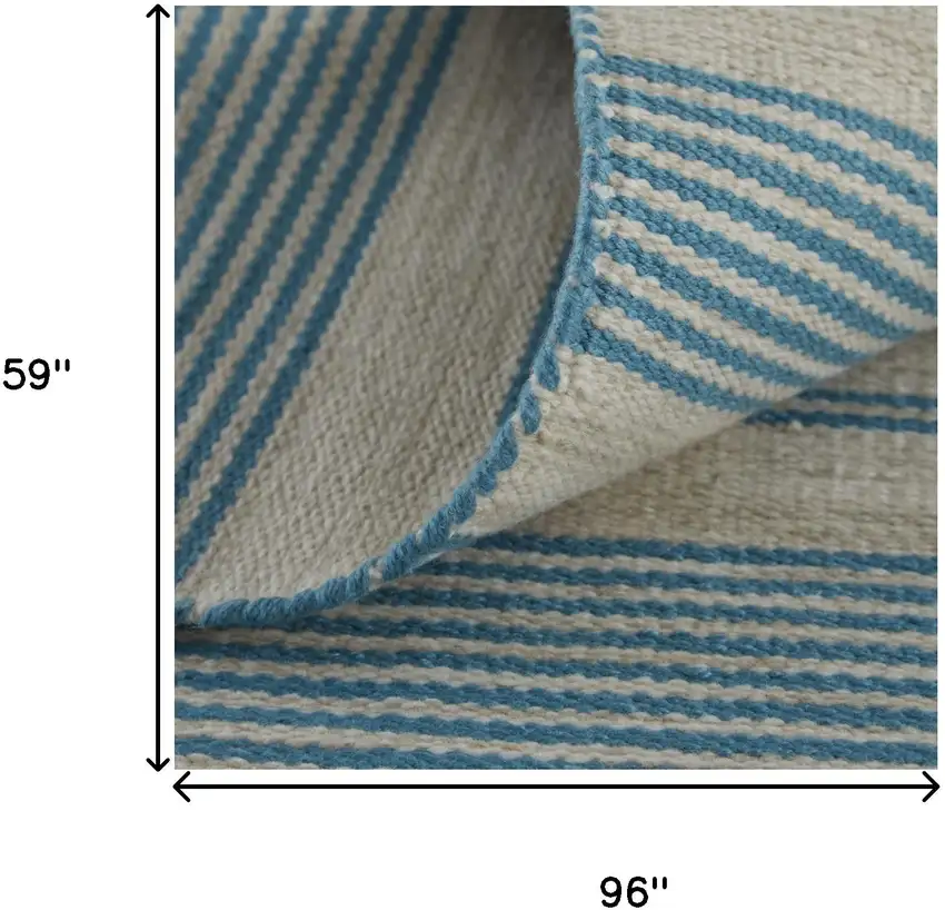 Ivory And Blue Striped Handmade Indoor Outdoor Area Rug Photo 7