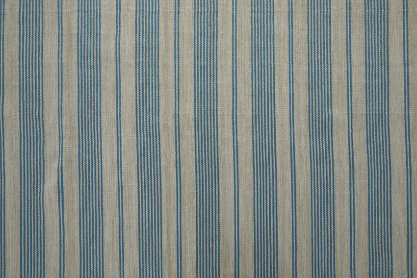 Ivory And Blue Striped Handmade Indoor Outdoor Area Rug Photo 4