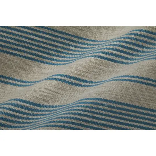 Ivory And Blue Striped Handmade Indoor Outdoor Area Rug Photo 3