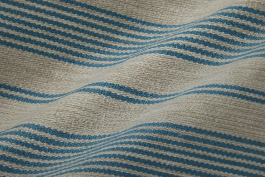 Ivory And Blue Striped Handmade Indoor Outdoor Area Rug Photo 3
