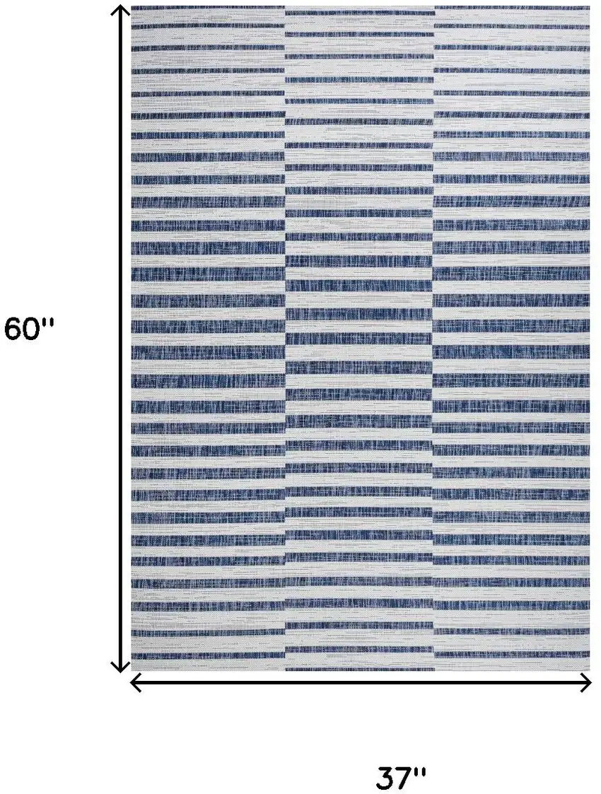 Ivory And Blue Striped Indoor Outdoor Area Rug Photo 3
