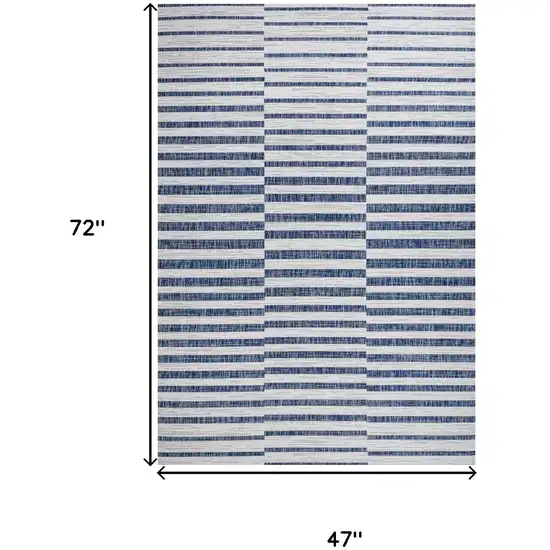 Ivory And Blue Striped Indoor Outdoor Area Rug Photo 3