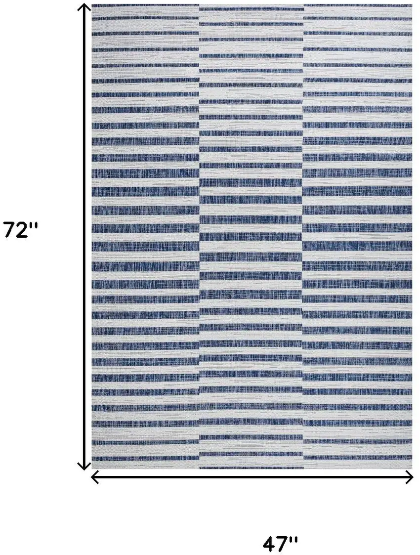 Ivory And Blue Striped Indoor Outdoor Area Rug Photo 3