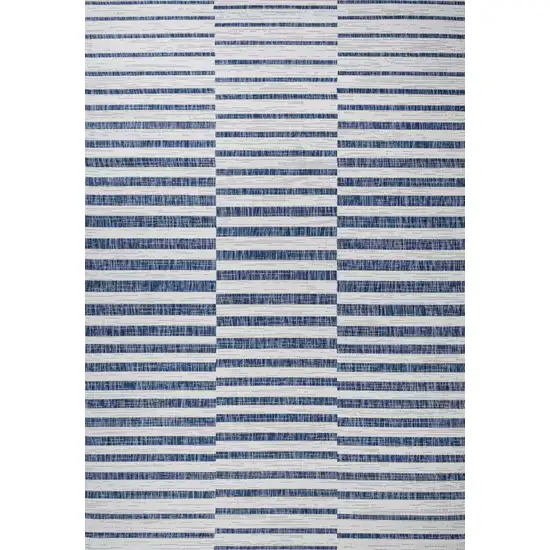 Ivory And Blue Striped Indoor Outdoor Area Rug Photo 4