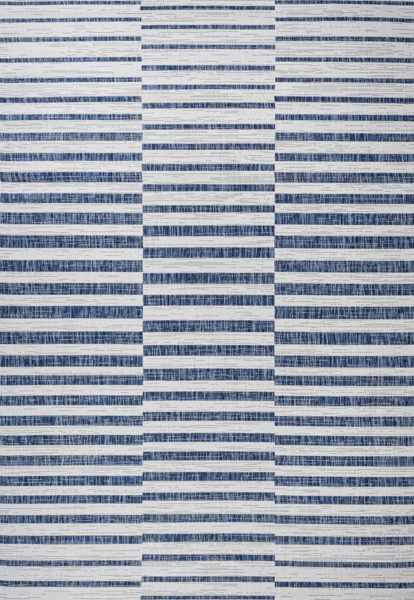 Ivory And Blue Striped Indoor Outdoor Area Rug Photo 4
