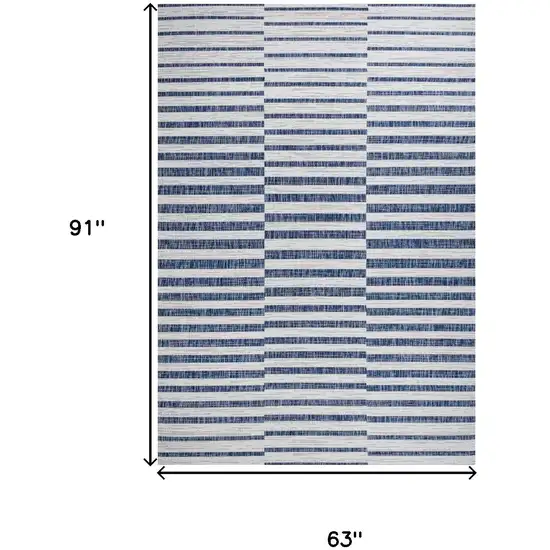 Ivory And Blue Striped Indoor Outdoor Area Rug Photo 3