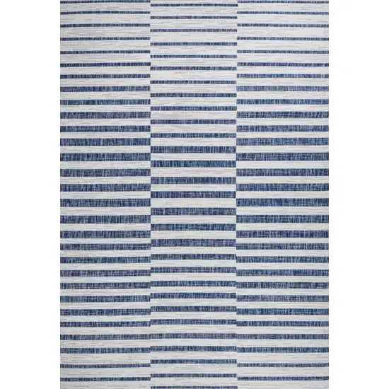 Ivory And Blue Striped Indoor Outdoor Area Rug Photo 2