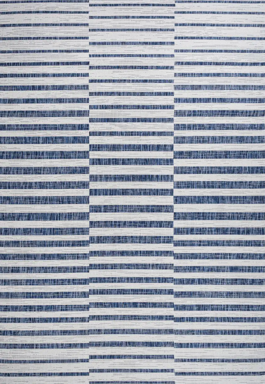 Ivory And Blue Striped Indoor Outdoor Area Rug Photo 2