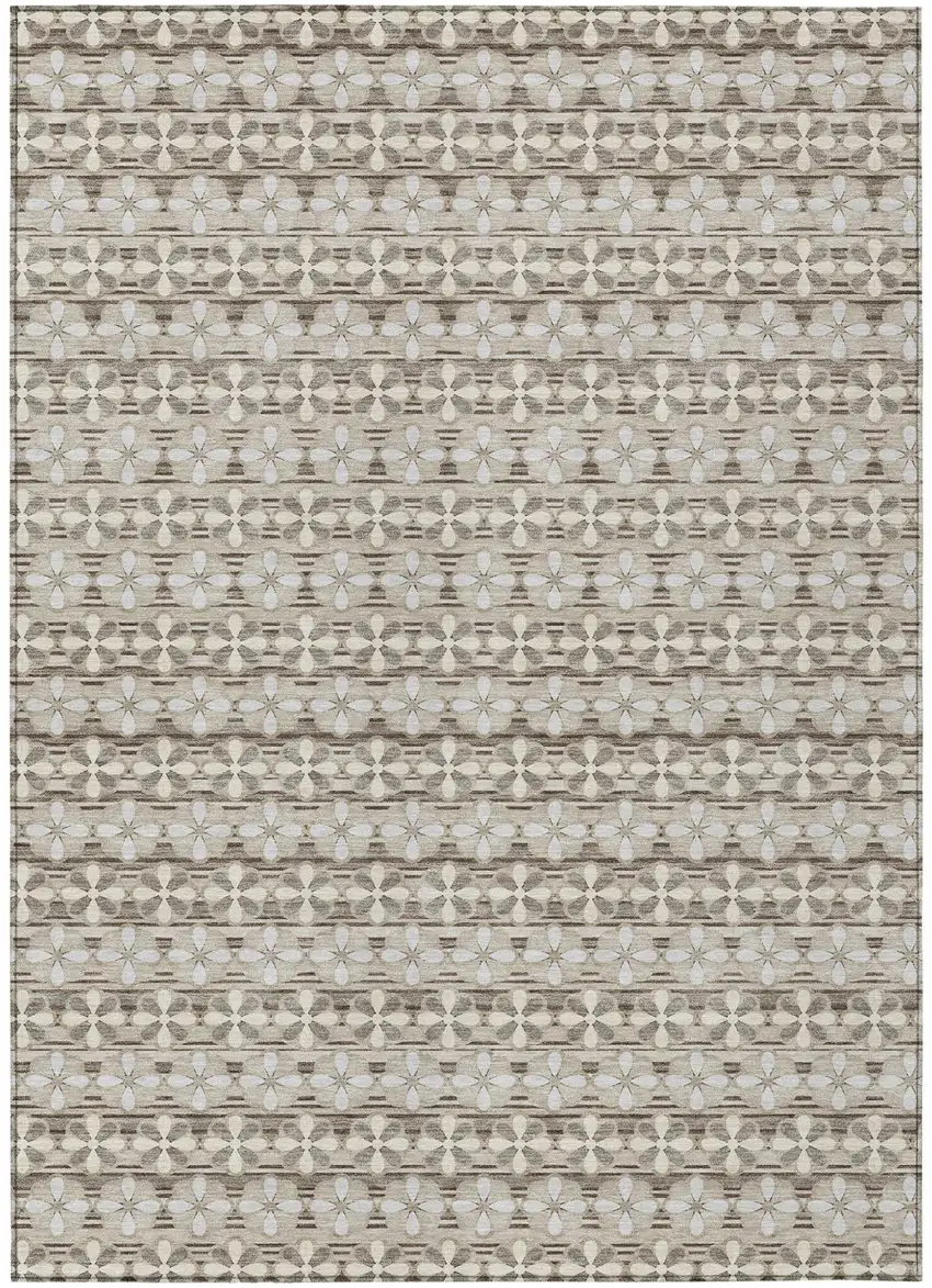 Ivory And Blue Striped Washable Indoor Outdoor Area Rug Photo 2