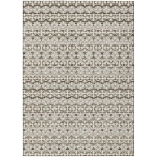 Ivory And Blue Striped Washable Indoor Outdoor Area Rug Photo 2