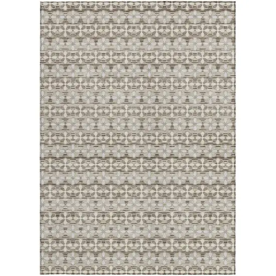 Ivory And Blue Striped Washable Indoor Outdoor Area Rug Photo 3