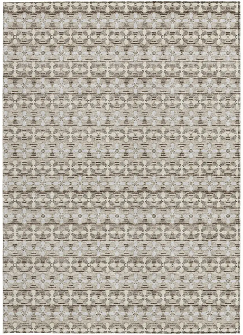 Ivory And Blue Striped Washable Indoor Outdoor Area Rug Photo 3