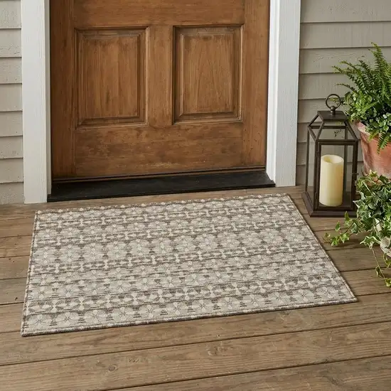 Ivory And Blue Striped Washable Indoor Outdoor Area Rug Photo 1