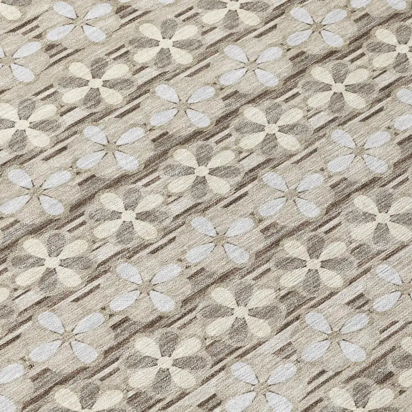 Ivory And Blue Striped Washable Indoor Outdoor Area Rug Photo 7