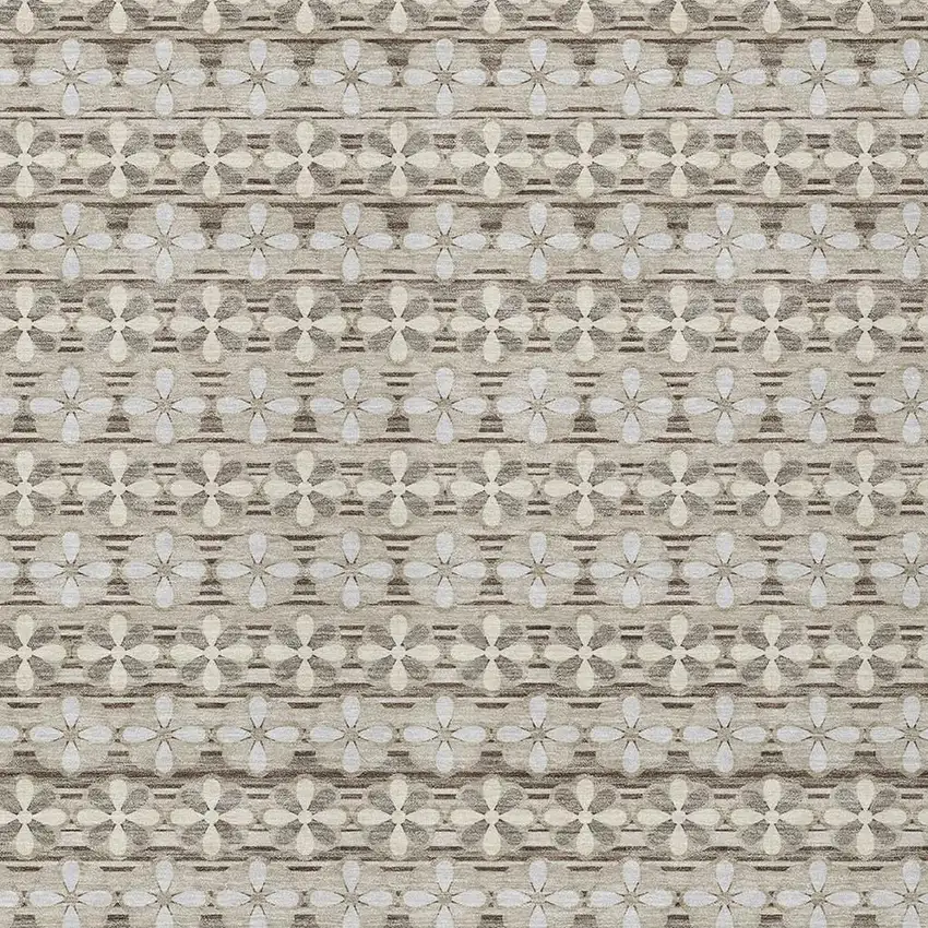 Ivory And Blue Striped Washable Indoor Outdoor Area Rug Photo 5