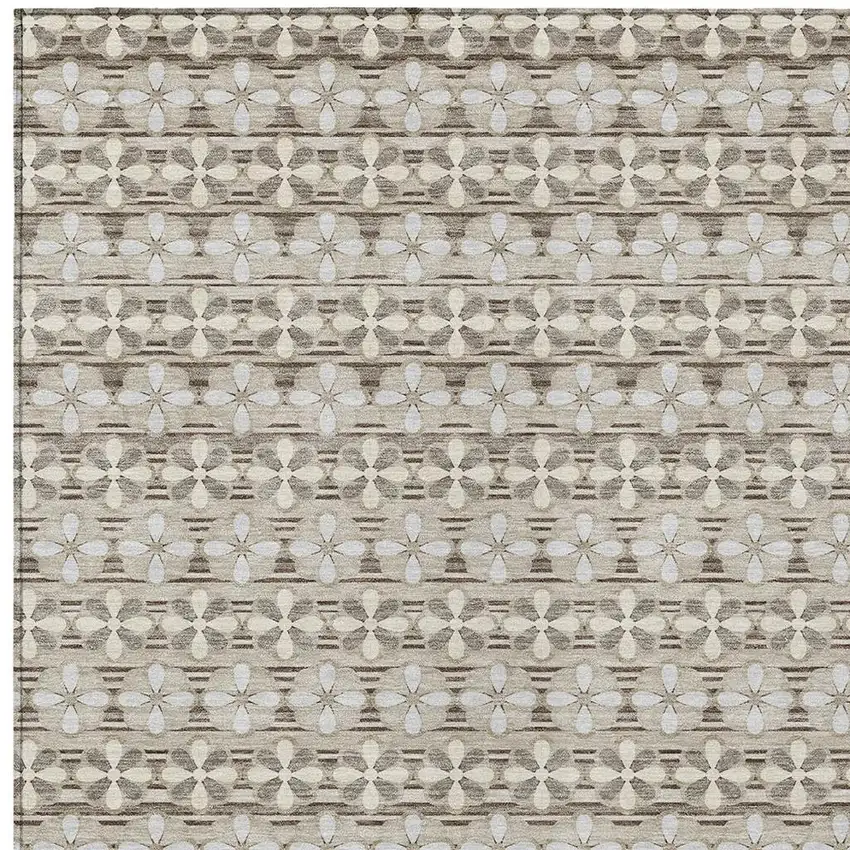 Ivory And Blue Striped Washable Indoor Outdoor Area Rug Photo 4