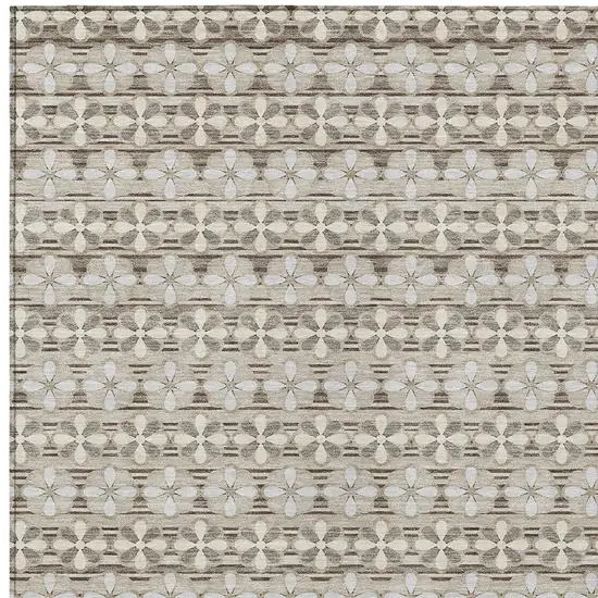 Ivory And Blue Striped Washable Indoor Outdoor Area Rug Photo 4
