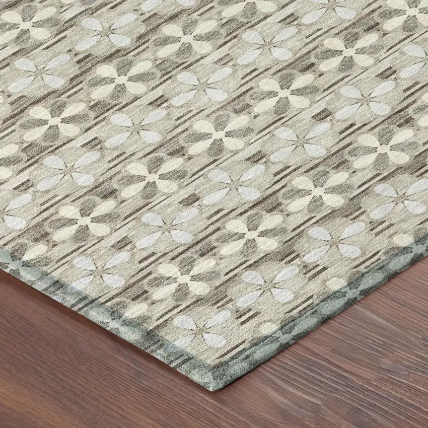 Ivory And Blue Striped Washable Indoor Outdoor Area Rug Photo 6