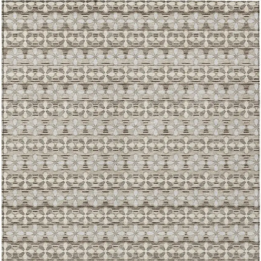 Ivory And Blue Striped Washable Indoor Outdoor Area Rug Photo 6