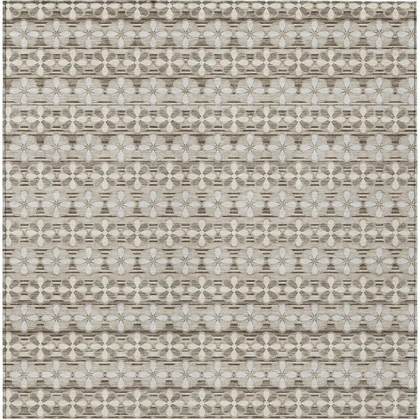 Ivory And Blue Striped Washable Indoor Outdoor Area Rug Photo 4