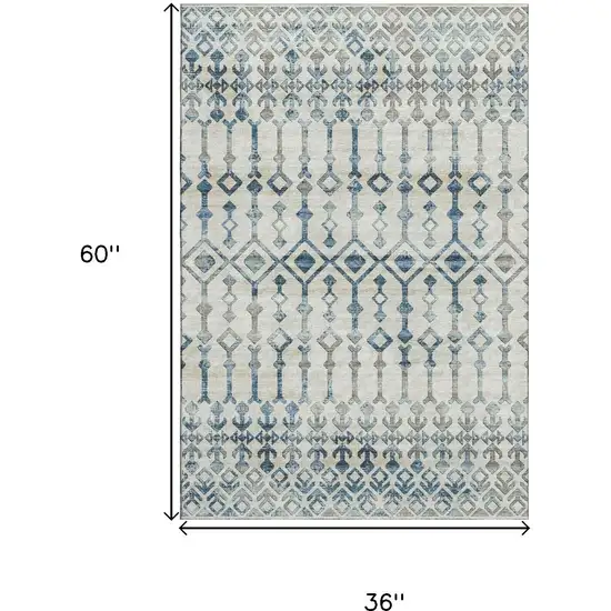 Ivory And Blue Tribal Washable Area Rug With UV Protection Photo 3