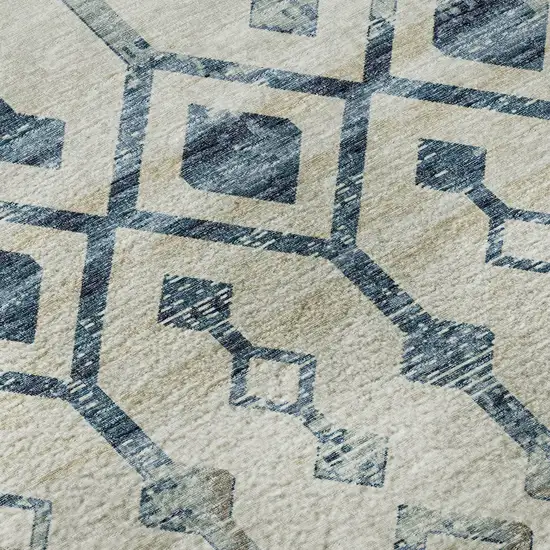 Ivory And Blue Tribal Washable Area Rug With UV Protection Photo 8