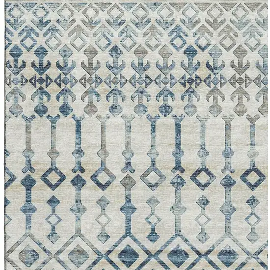 Ivory And Blue Tribal Washable Area Rug With UV Protection Photo 4
