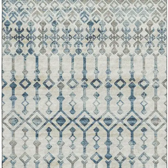 Ivory And Blue Tribal Washable Area Rug With UV Protection Photo 5