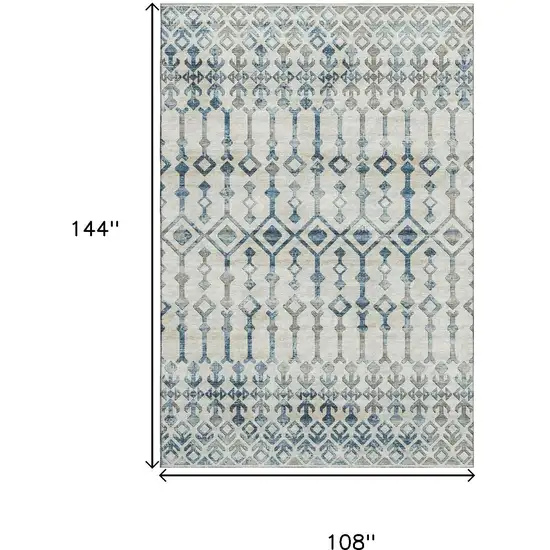 Ivory And Blue Tribal Washable Area Rug With UV Protection Photo 3