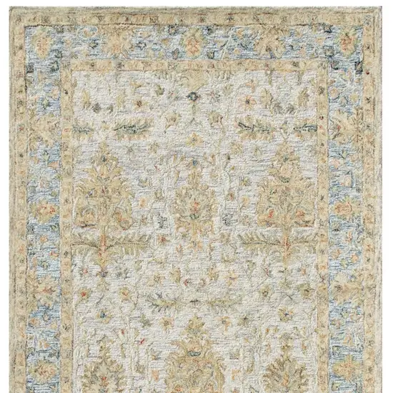 Ivory And Blue Wool Abstract Hand Tufted Square Rug Photo 5