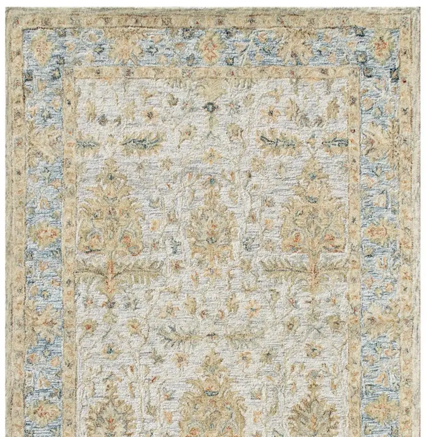 Ivory And Blue Wool Abstract Hand Tufted Square Rug Photo 5