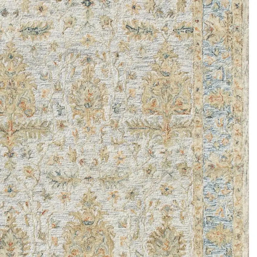 Ivory And Blue Wool Abstract Hand Tufted Square Rug Photo 4